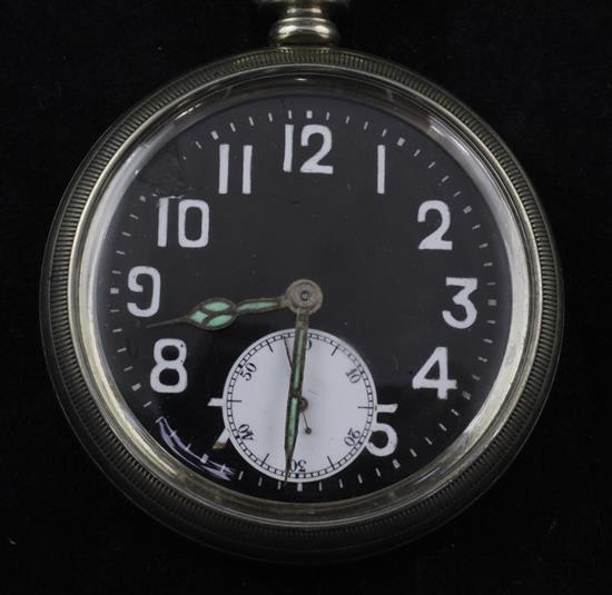 An early/mid 20th century nickel cased Rolex military issue keyless lever pocket watch,